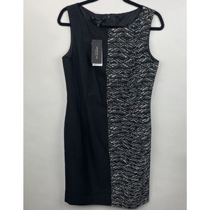 Lafayette 148 Womens Sheath Dress Black White Knee Length Bateu Neck Sz 8 $498